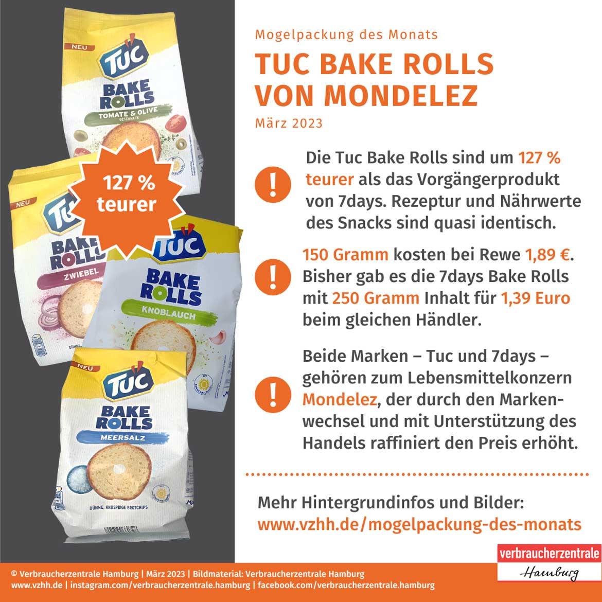 Facebook-Post zur Mogelpackung des Monats Tuc Bake Rolls