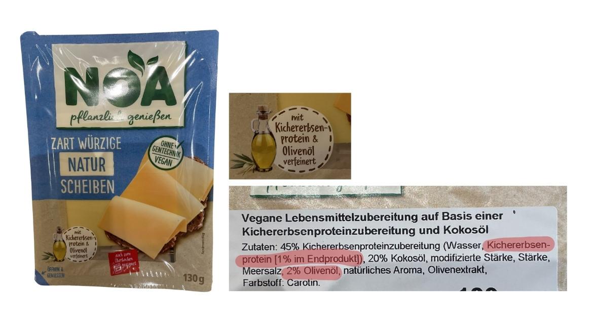 Veganer Käse: Kichererbsenprotein und Olivenöl in Noa Natur Scheiben (2023)