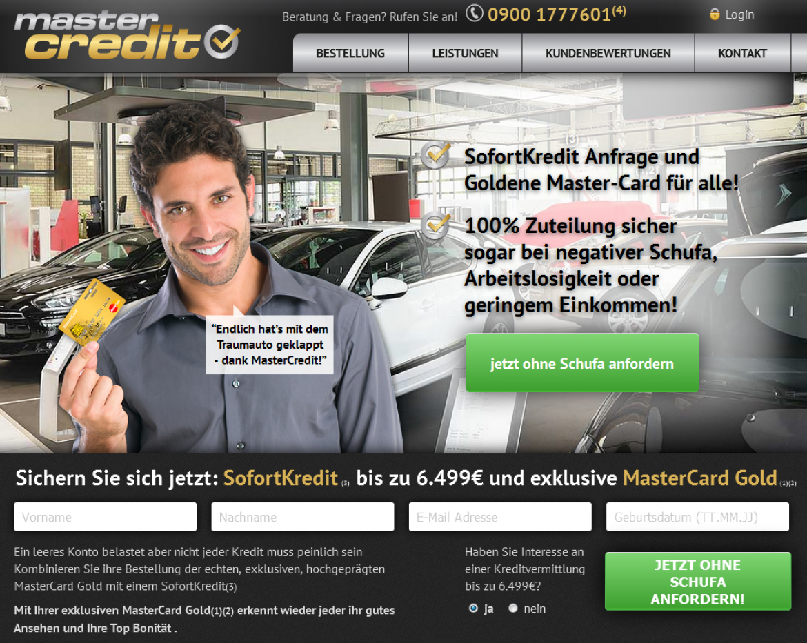 Screenshot der Website mastercredit.de