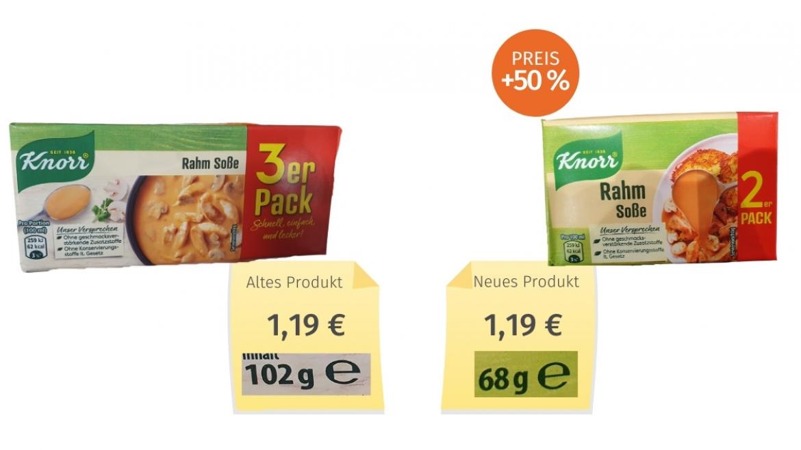 Mogelpackung: Knorr Rahm Soße (2021) Alt-Neu-Vergleich