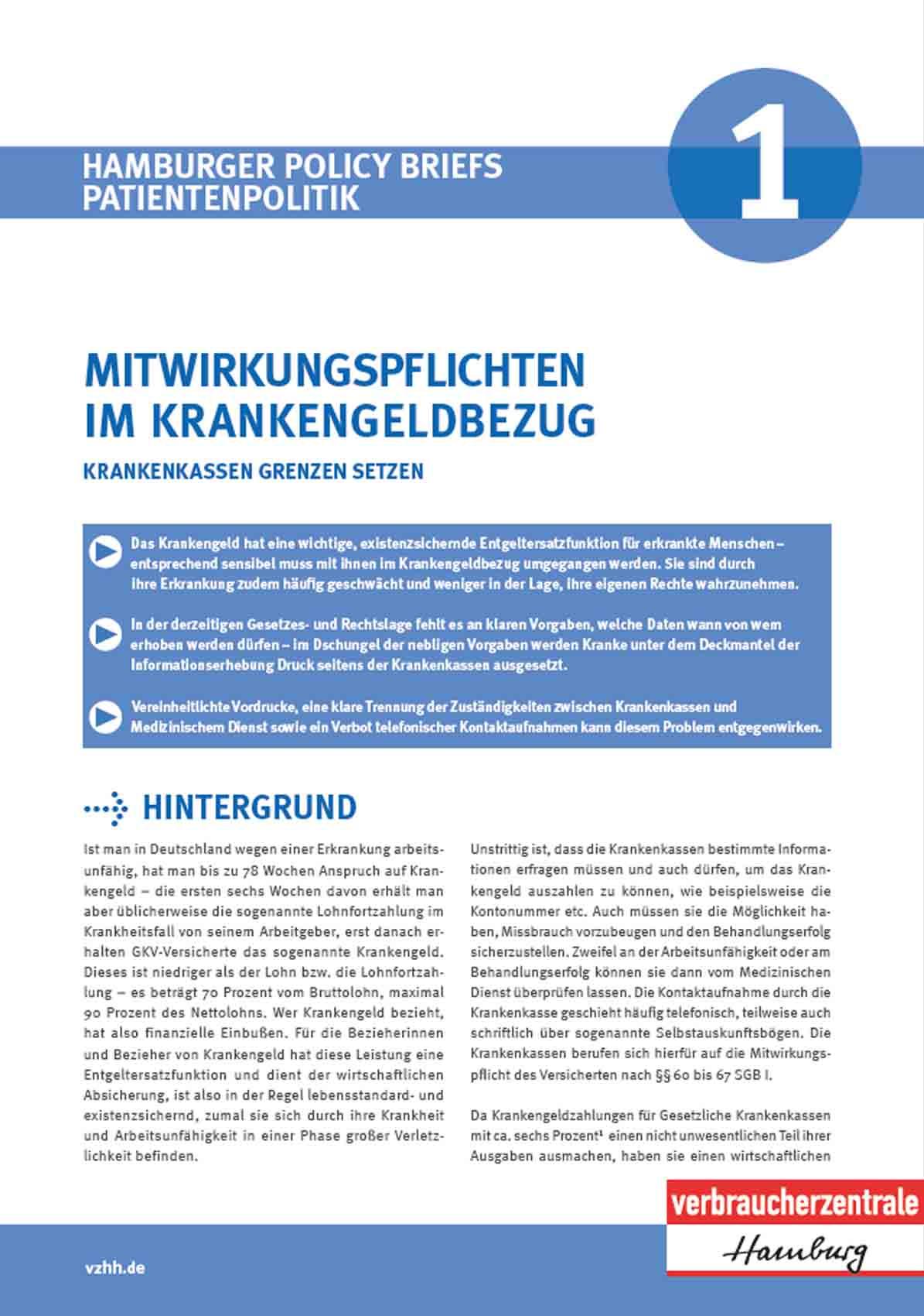 Hamburger Policy Briefs: 01-2021 Mitwirkungspflichten im Krankengeldbezug 