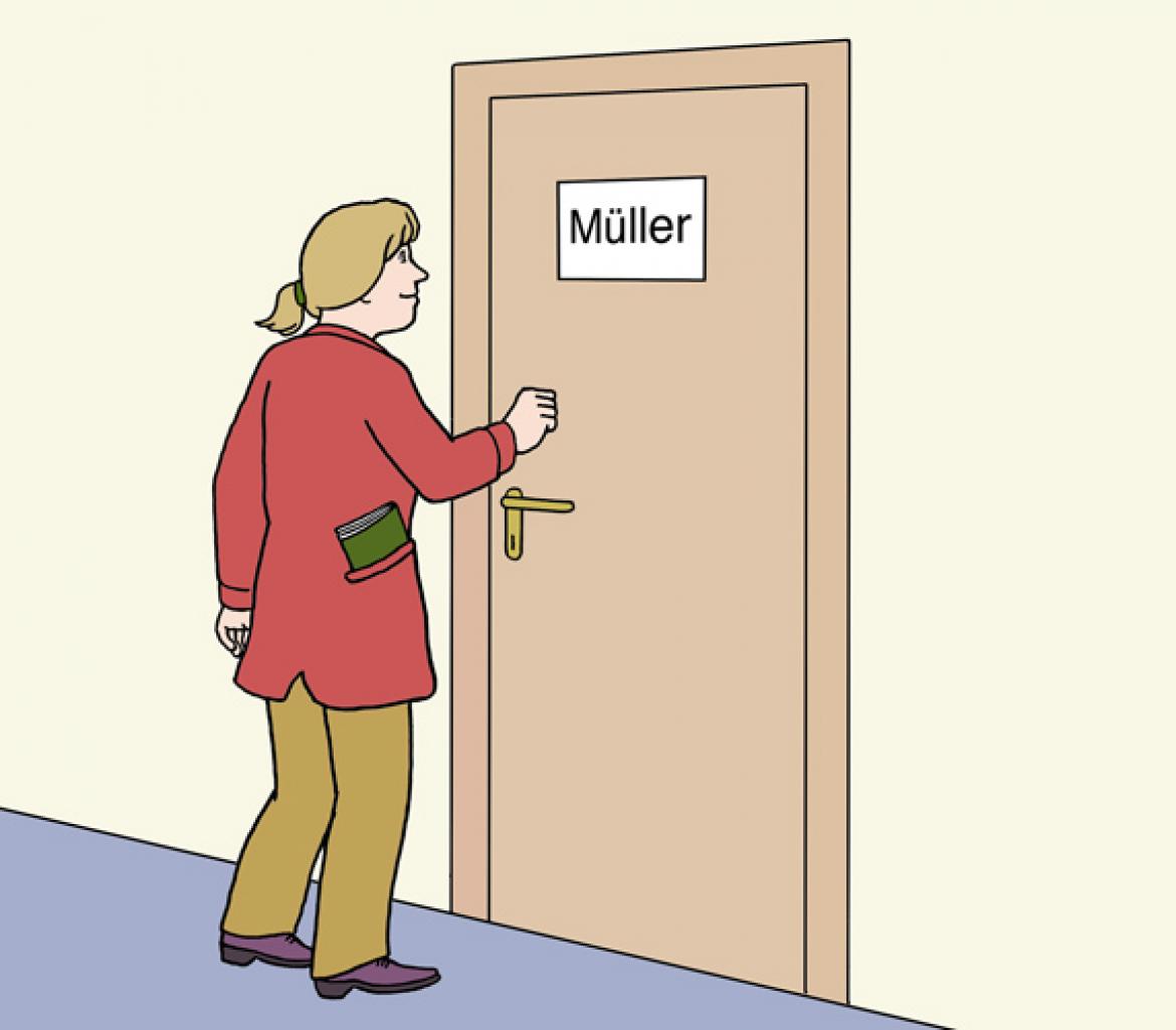 Illustration von Frau, die an Tür klopft