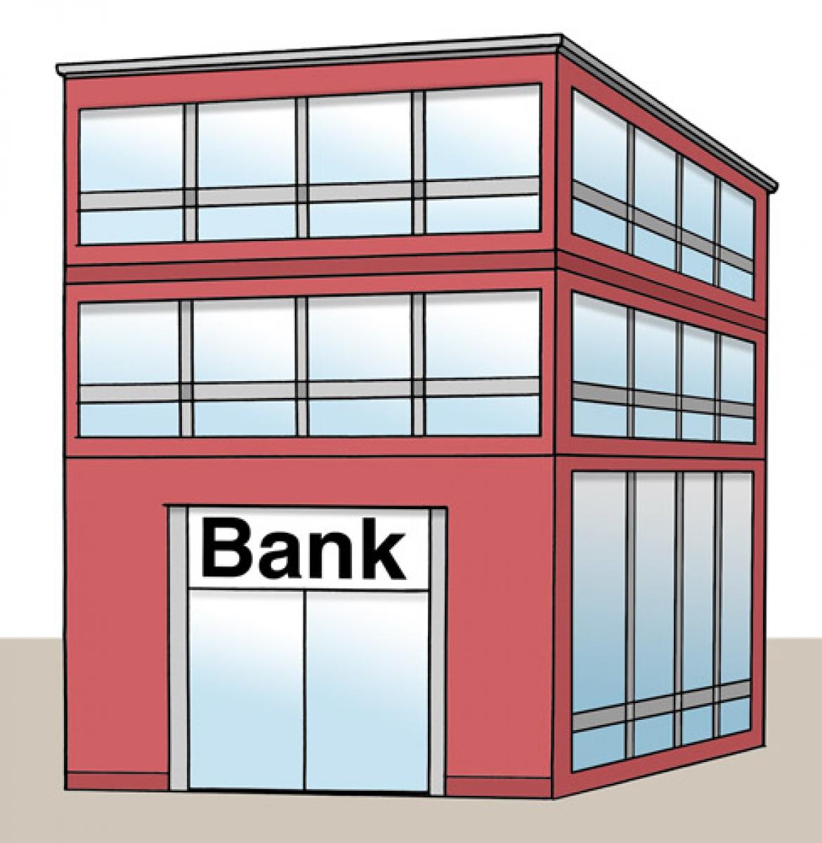 Illustration für Leichte Sprache: Gebäude von Bank