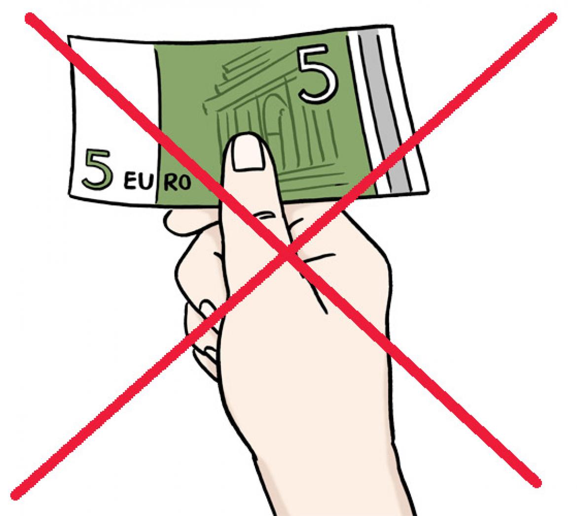 Illustration von Hand mit Geldschein durchgestrichen