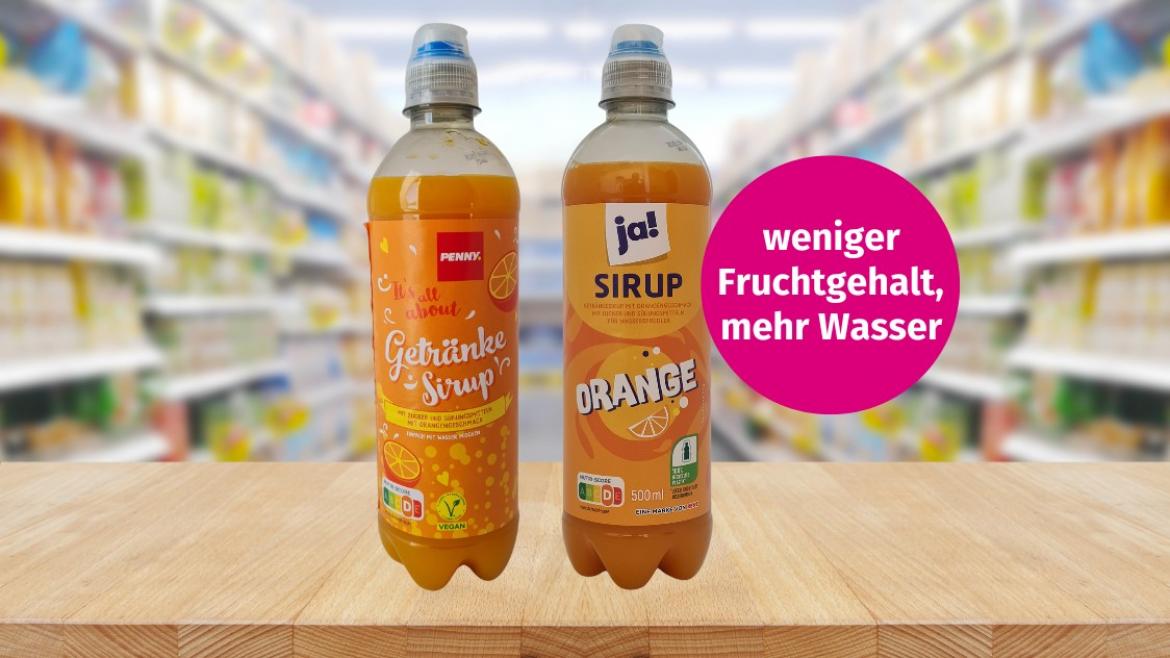 Downgrading / Skimpflation: Getränkesirup Orange von Penny und ja! (2024)