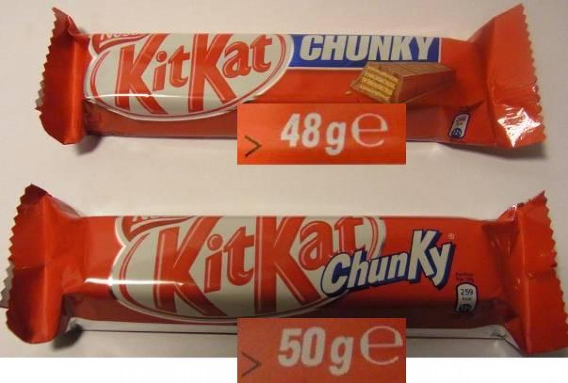 Mogelpackung: KitKat Chunky von Nestlé im Alt-Neu-Vergleich (2011)