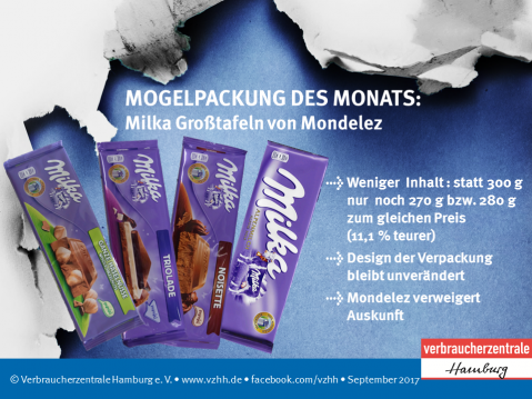 Milka Großtafeln sind Mogelpackung des Monats