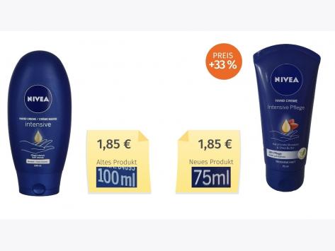 Mogelpackung: Nivea Hand Creme Sensitive Pflege (2021) Alt-Neu-Vergleich