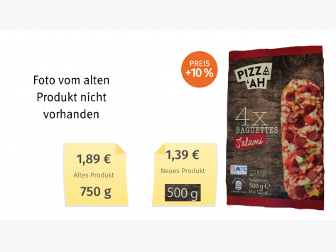 Mogelpackung: Vergleich PizzAH Baguettes Aldi Nord alt neu 2021