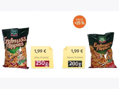 Mogelpackung: Funny Frisch Erdnuss Flippies (2021) Alt-Neu-Vergleich