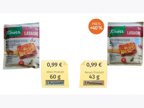Mogelpackung: Knorr Natürlich Lecker! Fix Lasagne (2021) Alt-Neu-Vergleich