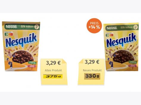 Mogelpackung: Nestlé Nesquik Knusper Frühstück (2021) Alt-Neu-Vergleich