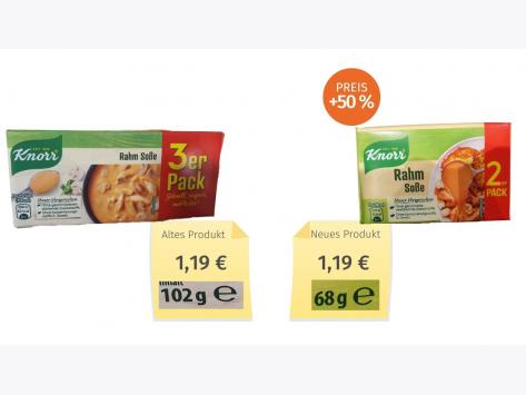 Mogelpackung: Knorr Rahm Soße (2021) Alt-Neu-Vergleich