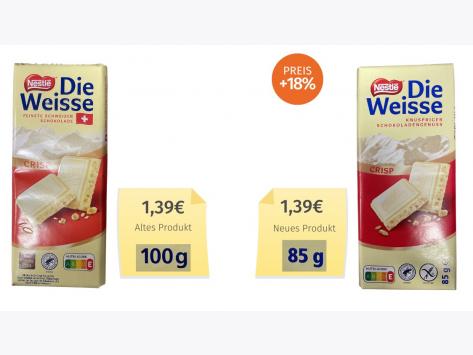 Nestlé Schokolade Die Weisse Crisp (2023) Alt-Neu-Vergleich